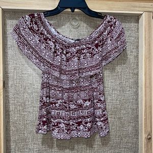 Tmg New York burgundy and white blouse